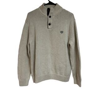 Mens Chaps by Ralph Lauren Cream Quarter Zip Jumper Sweater Size L Fits M